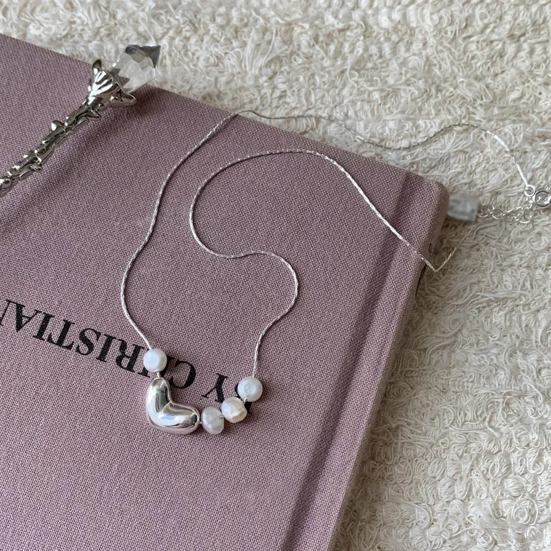 Freshwater Pearls Sterling Silver Heart Chain Necklace