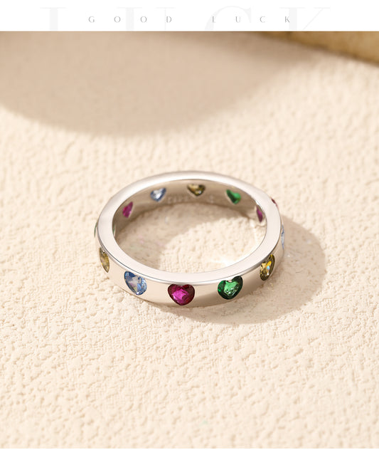 Little Rainbow hearts Cubic Zircon Sterling Silver Ring
