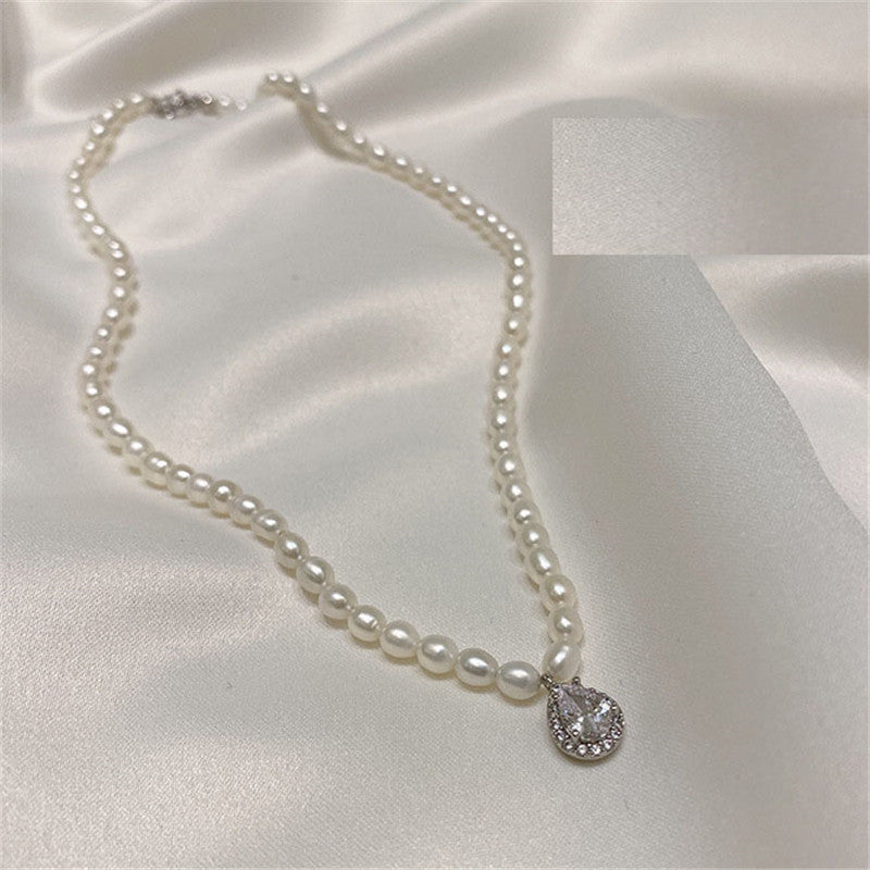 Ocean Drop Sterling Silver Pendant Pearls Necklace