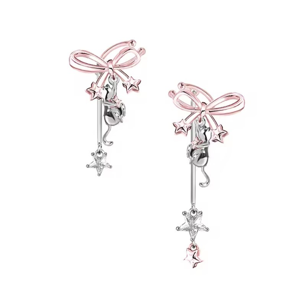 Pink Princess Kitten Sterling Silver Earrings