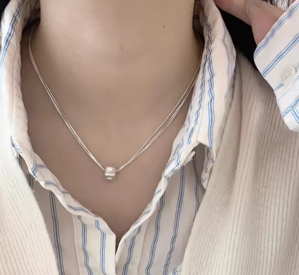 Triple layer with Pendant Necklace 925 Silver