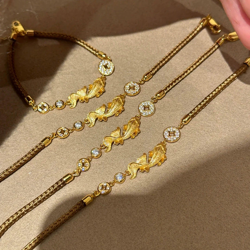 Lucky Fish Charm Sterling Silver Bracelet