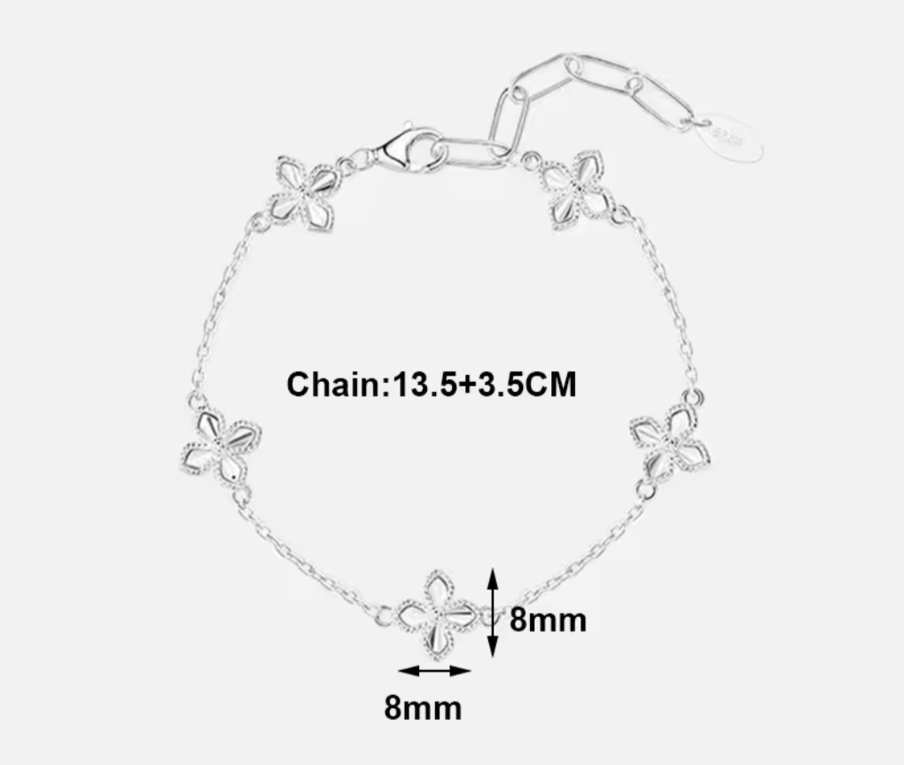 Chained Clover Sterling Silver Bracelet