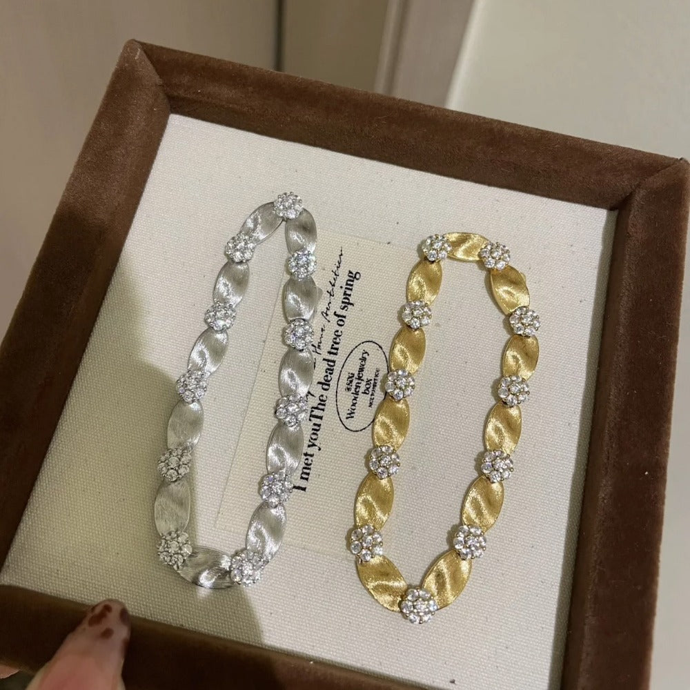 Brushed Texture Sterling Silver 18K Gold Plated Bracelet Cubic Zircon