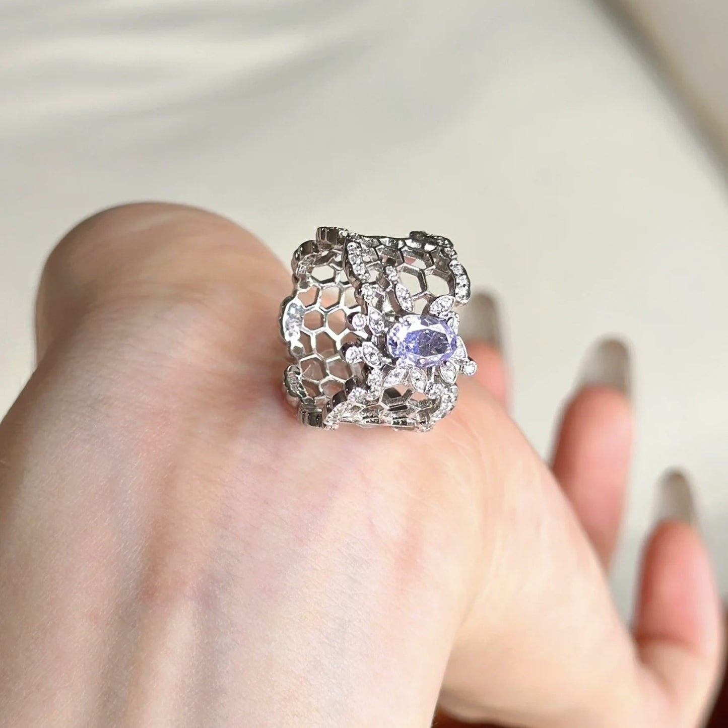 Purple Queen Sterling Silver 925 Ring Embellished with Cubic Zircon- Resizable