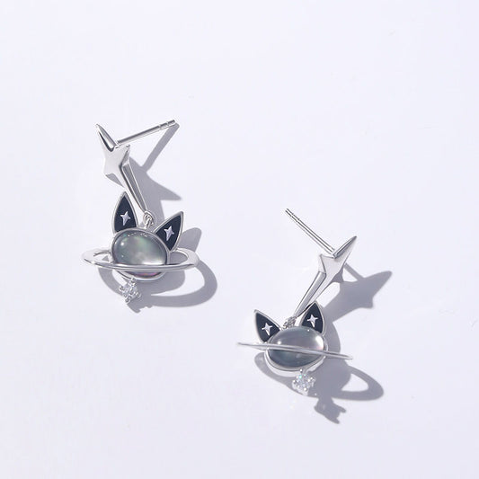 Kitten Sterling Silver Earrings with Cubic Zircon