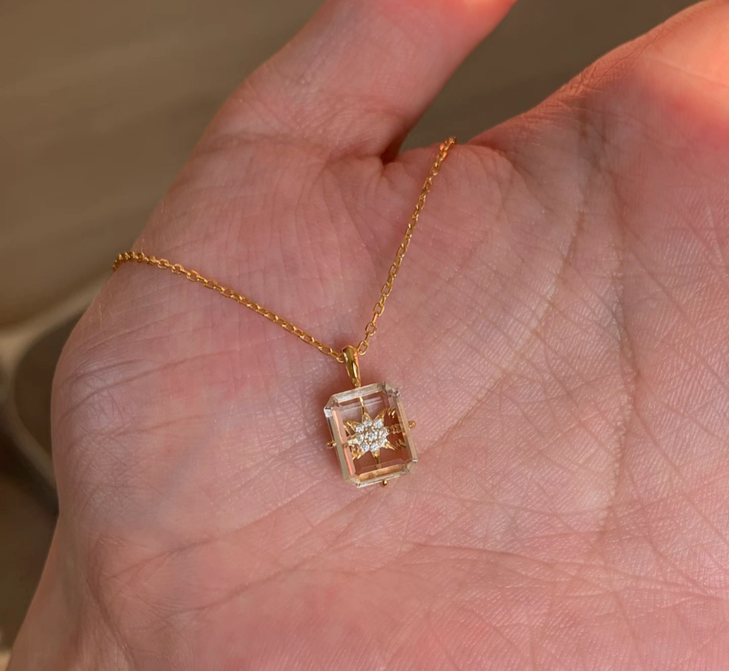 Celestial emerald-cut starburst diamond accent Sterling Silver 925 Necklace