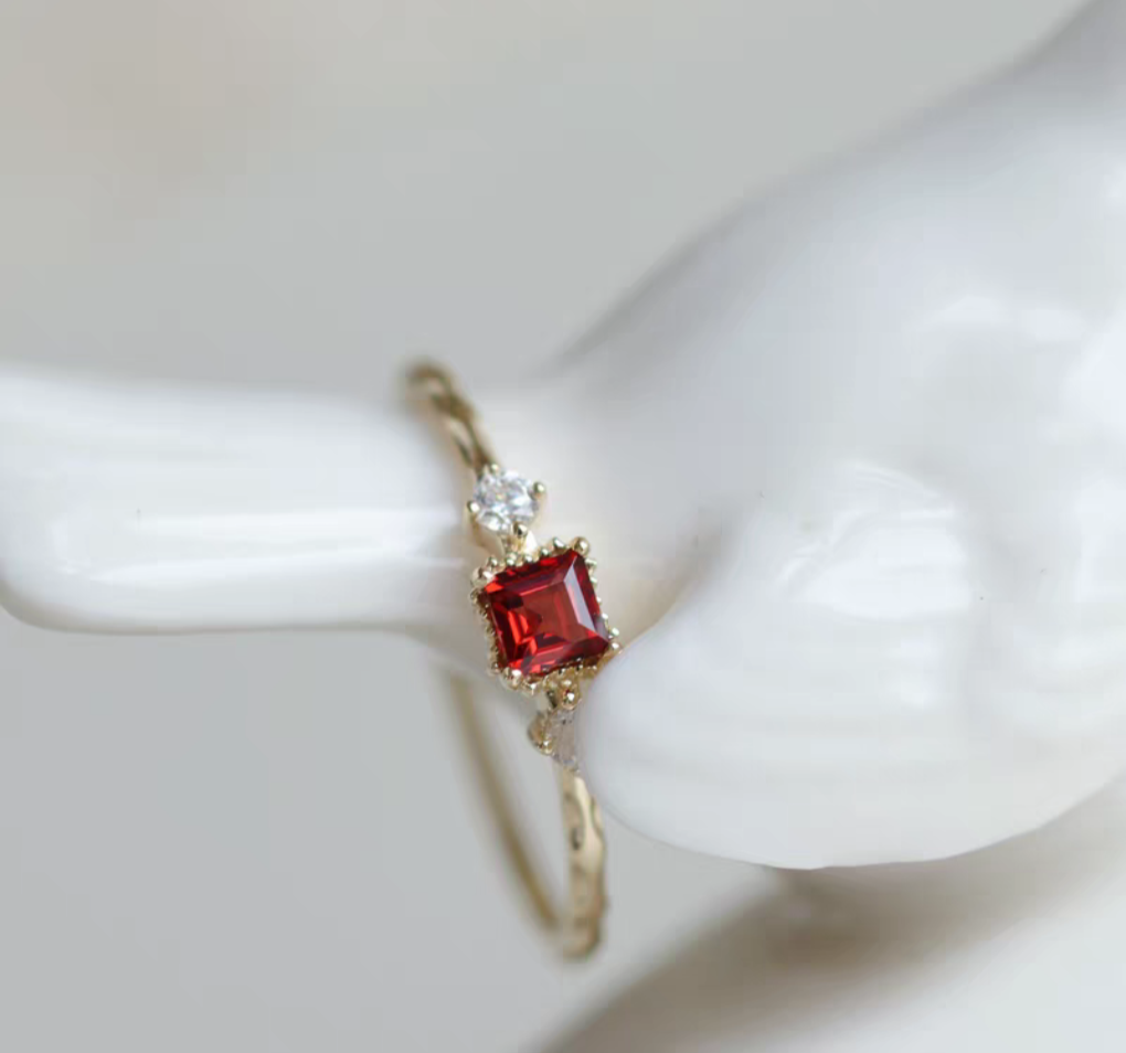 9K Gold Natural Red Garnet Certified Ring