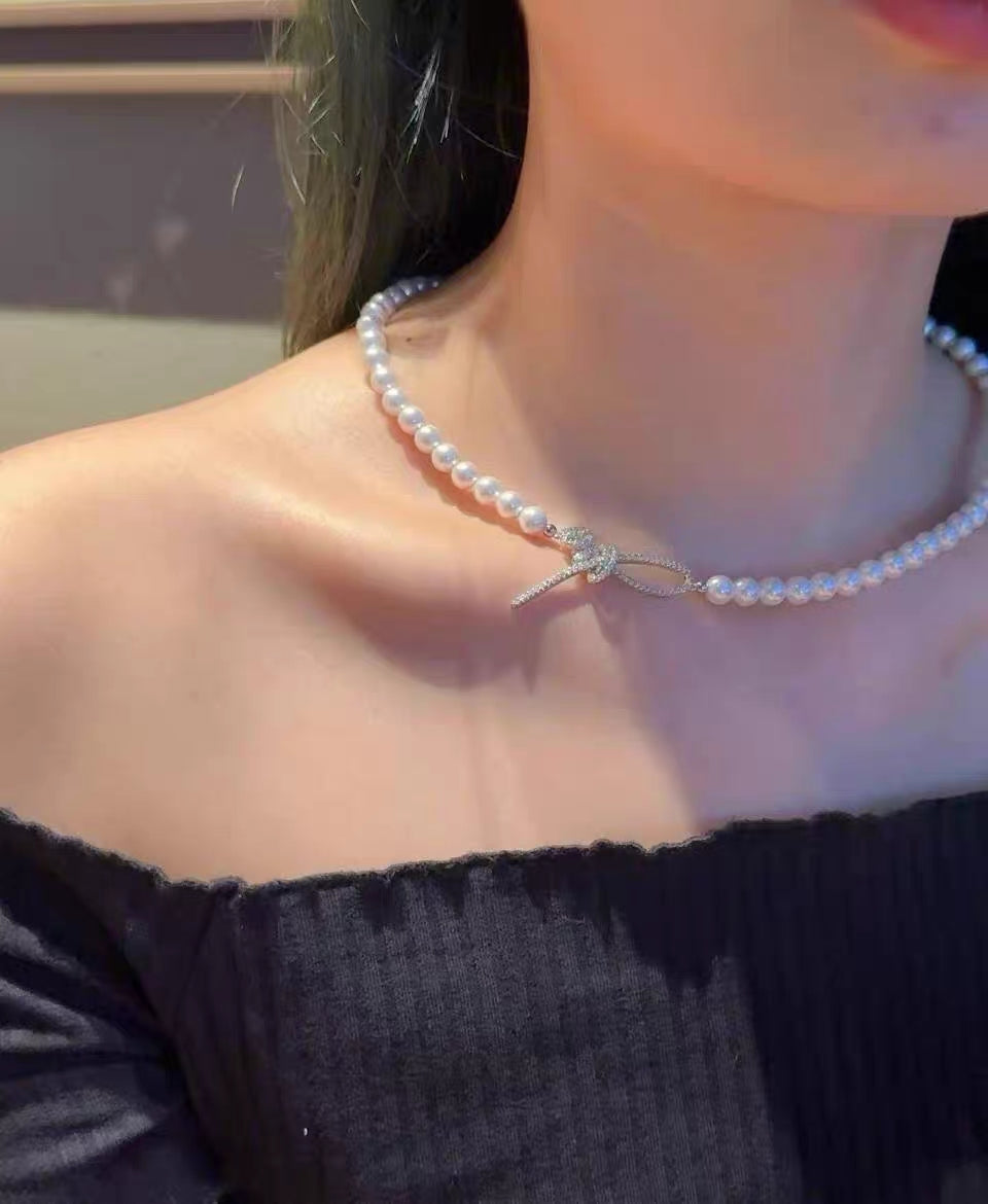 Natural Australian Pearls permanent Knot Sterling Silver Necklace -Giftable Packing as Picture s-Greeting Card-Custom Hand written Note