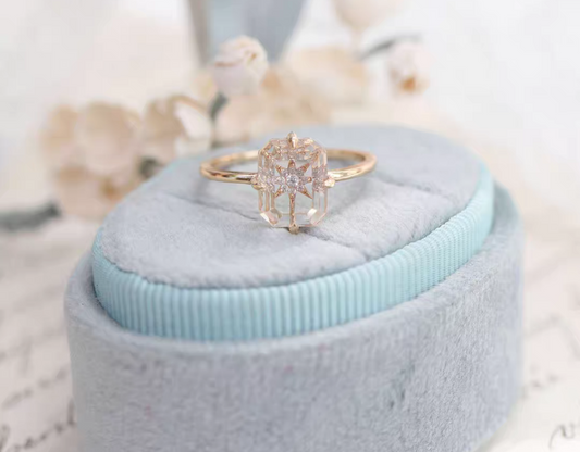 Celestial emerald-cut starburst diamond accent Sterling Silver 925 Ring