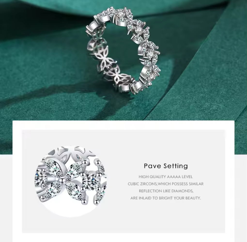 Dazzling Floral Stackable Sterling Silver Ring