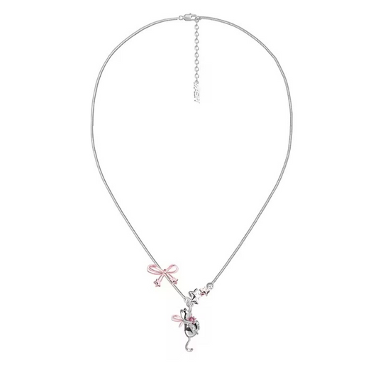 Pink Princess Kitten Sterling Silver Necklace