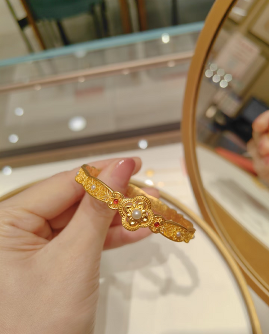 Traditional Artistic expression 18k Gold filled bangle bracelet