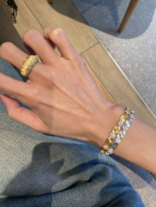 Brushed Texture Sterling Silver 18K Gold Plated Bracelet Cubic Zircon