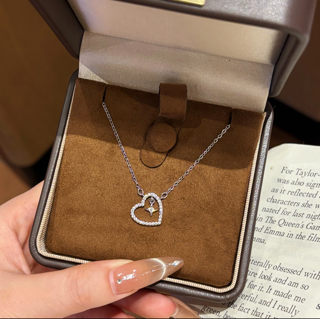 Heart Point Sterling Silver Necklace with Cubic Zircon