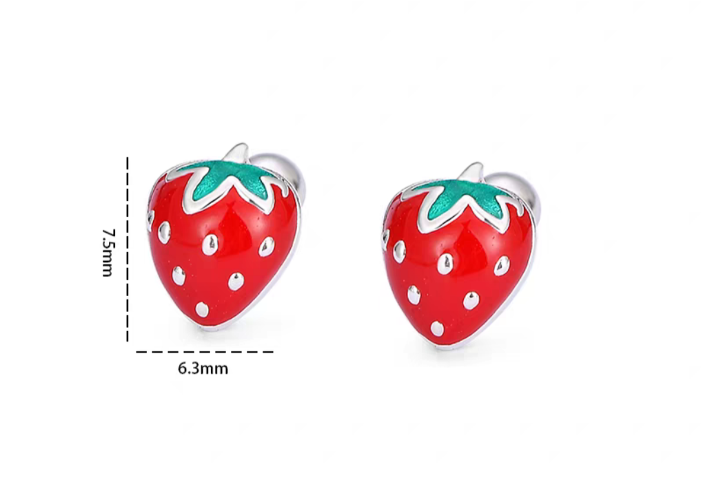 Strawberry shortcake Sterling Silver 925 Stud earrings with ball closer