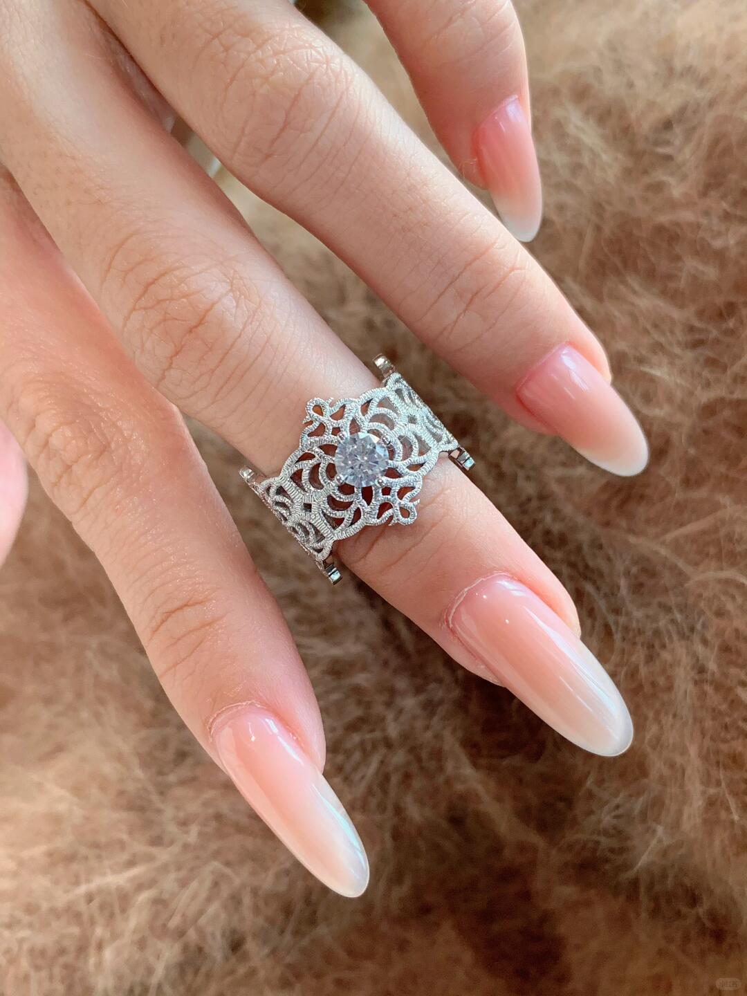 Lace Pattern Band Ring with Cubic Zircon Sterling Silver Resizable ring