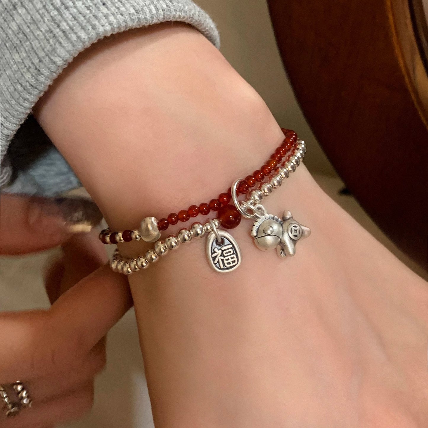 Horse of happiness Sterling Silver 925 beaded Bracelet