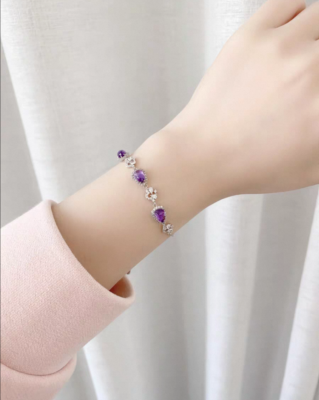 Double Happiness Amethyst Sterling Silver Bracelet