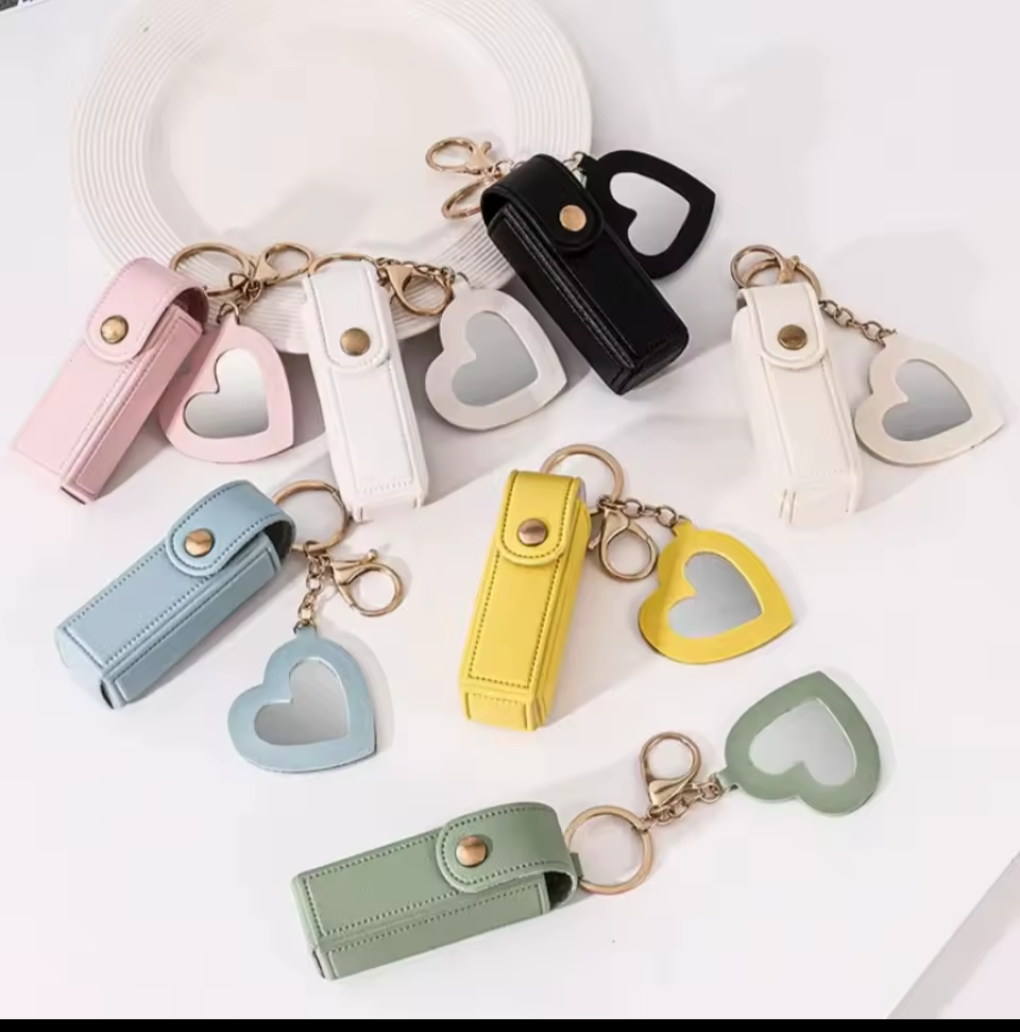 Custom Name Lipstick Bag Keychain with Mirror