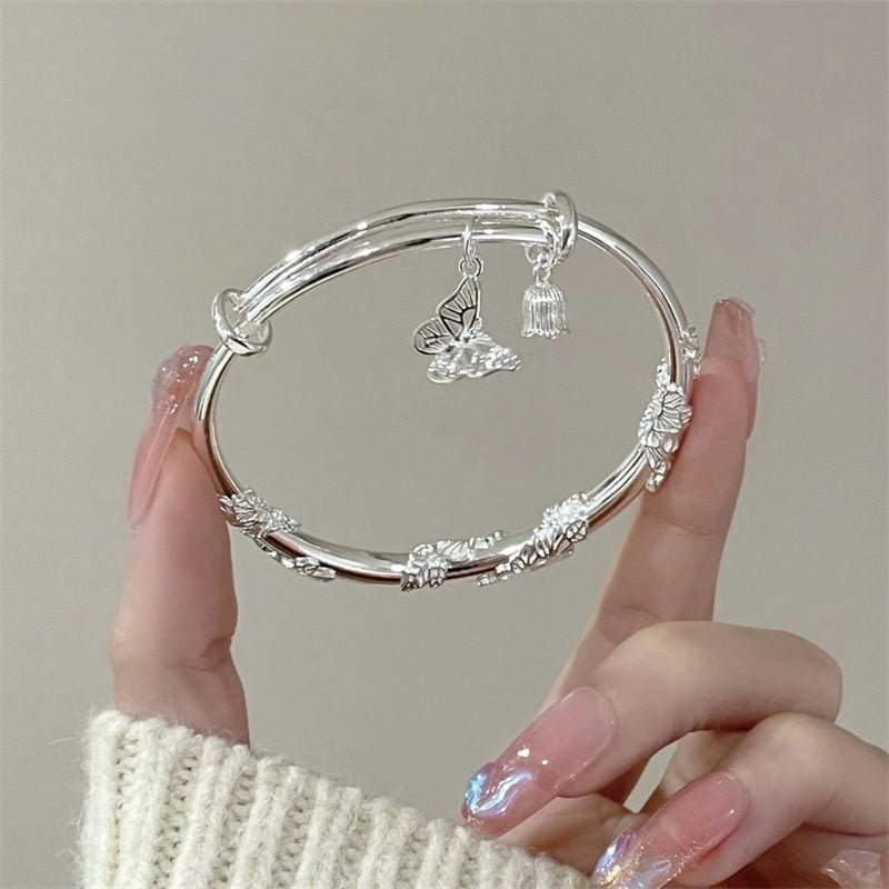Traditional Patterns Butterfly Charm Bangle bracelet Sliver 925