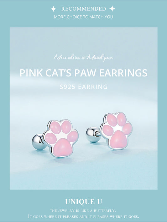 Pink paw Sterling Silver Stud earrings