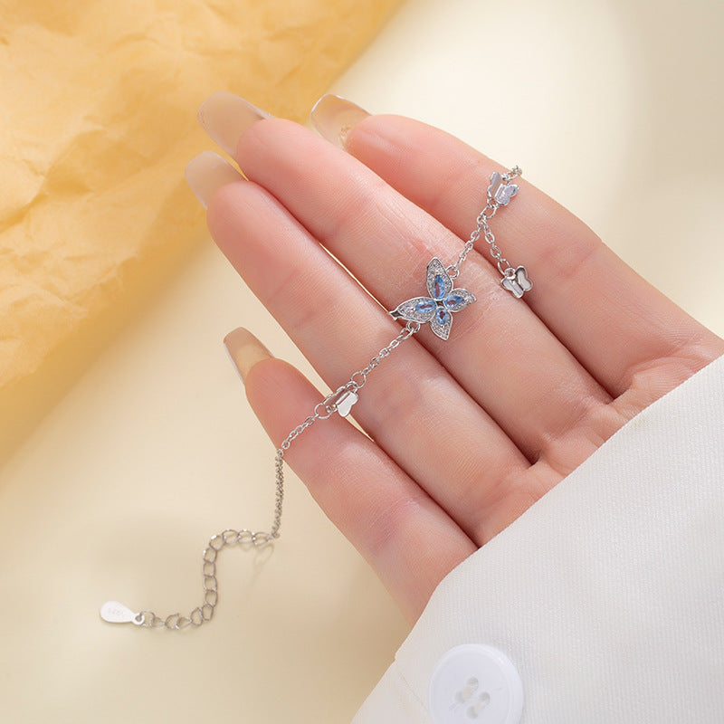 Blue Butterfly Bracelet Sterling Silver Cubic Zircon