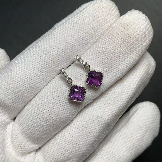 Amethyst four clover Sterling Silver and Cubic Zircon Earrings