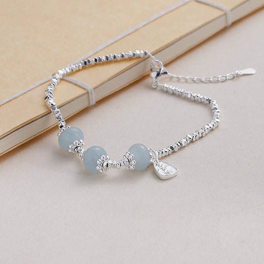 Aquamarine gemstone Sliver 925 Bracelet
