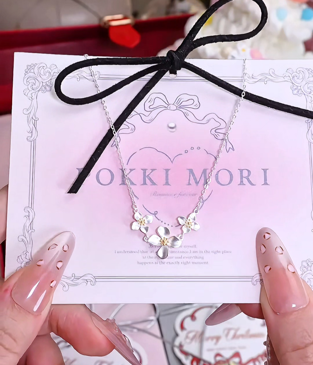 Triple Floral Sterling Silver 925 Necklace