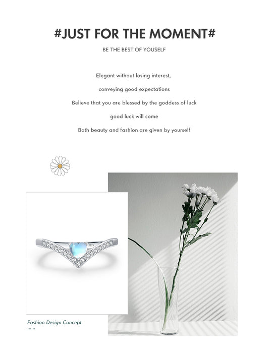 Heart Love Moonstone Sterling Silver Ring