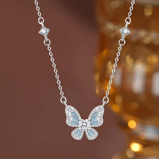 Korean Style Blue Cubic Zircon Sterling Silver Necklace