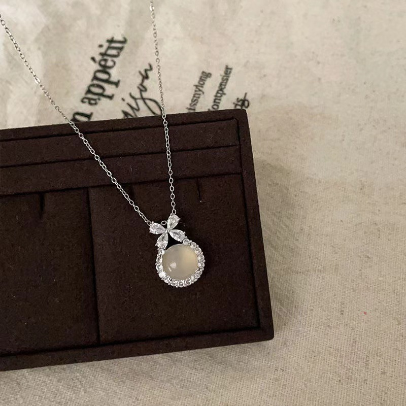 Moon stone Sterling Silver with Cubic Zircon Necklace