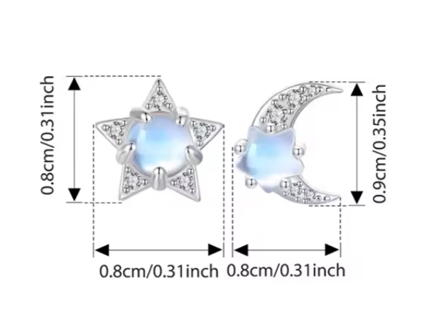 Star&Moon Sterling Silver 925 Stud earrings with Moonstone