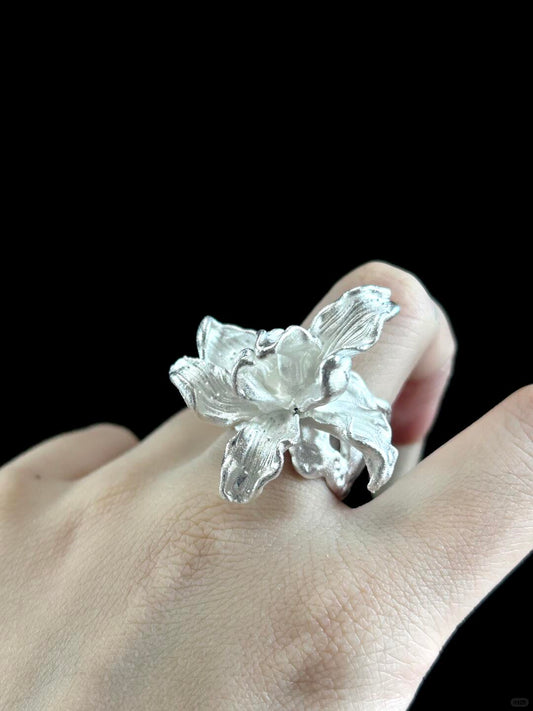 Flower of Iris Sterling Silver 925 Ring-Resizable