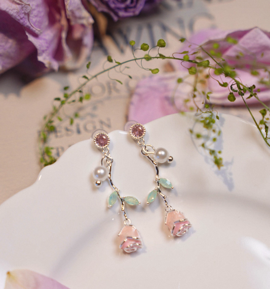 Rose garden Sterling Silver Dangle Earrings