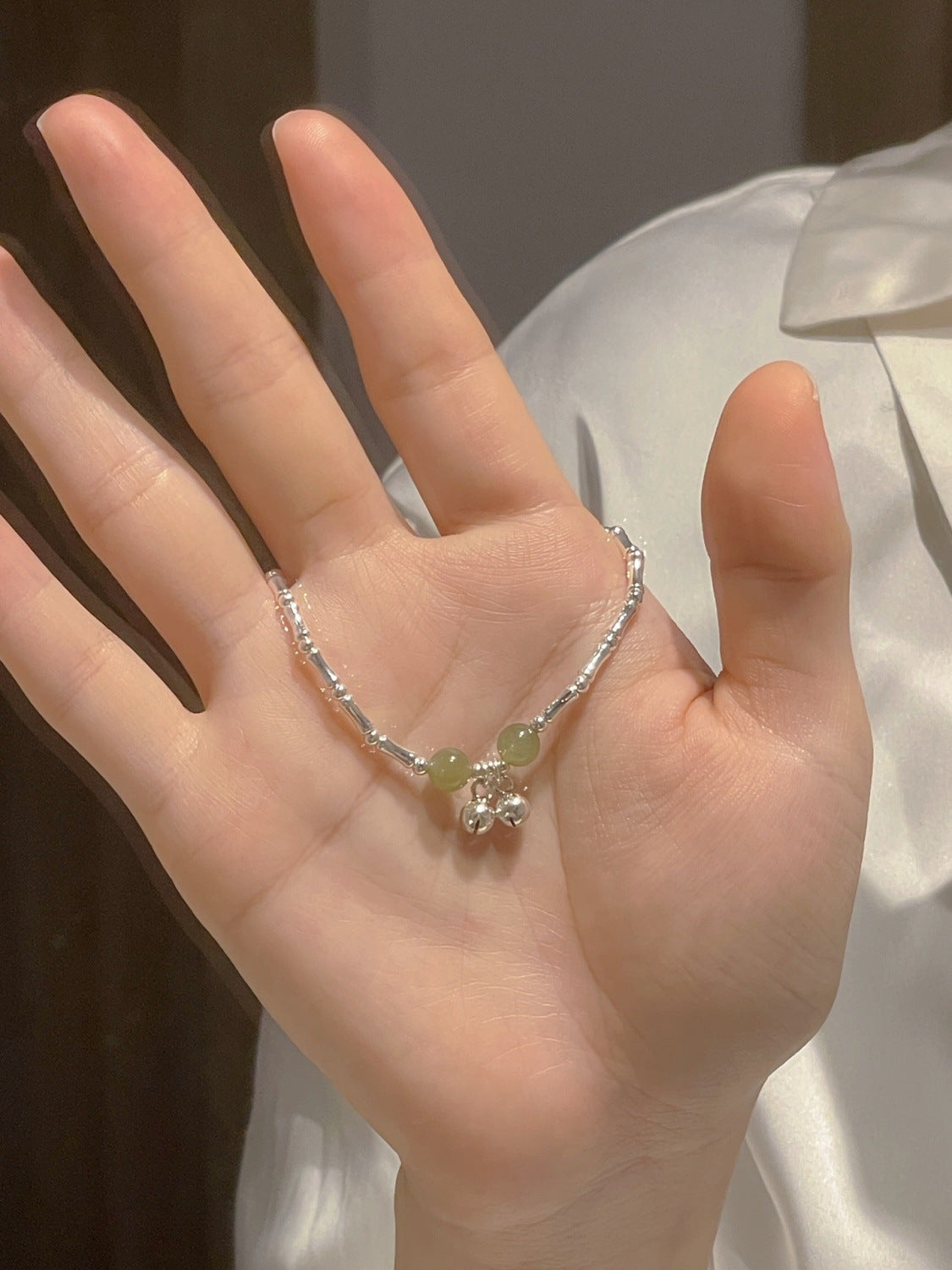 Bamboo sticks Sterling Silver Jade Emperor Protection Charm Bracelet