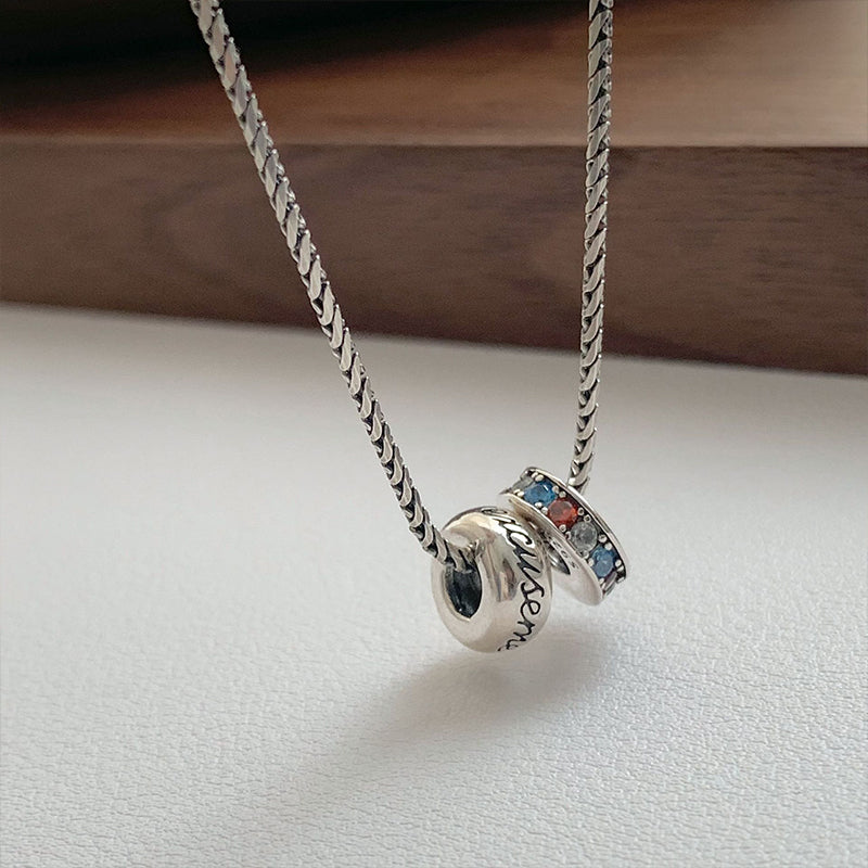 Double Rings Statement Necklace Sterling Silver