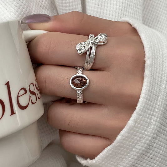 Knot of us and Tiger's eye Sterling Silver 925 Ring Set