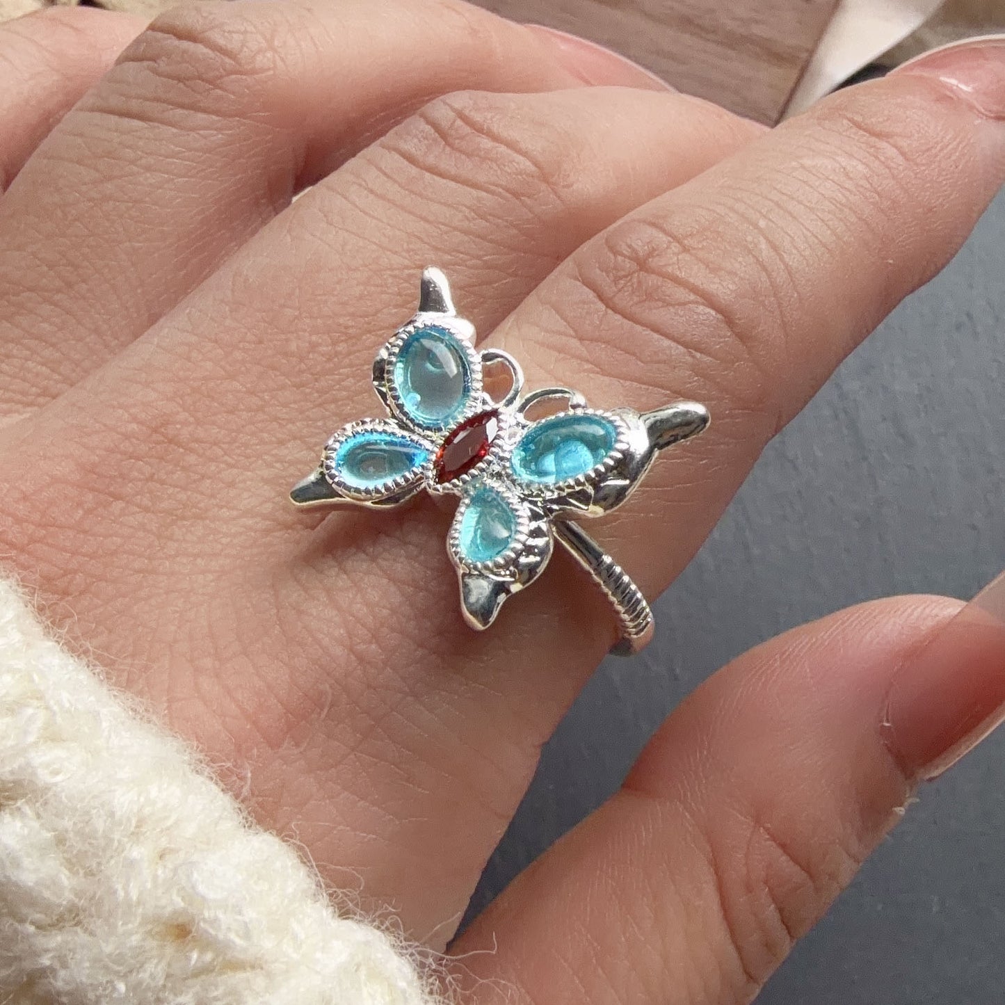 Blue butterfly Sterling Silver 925 Ring Resizable