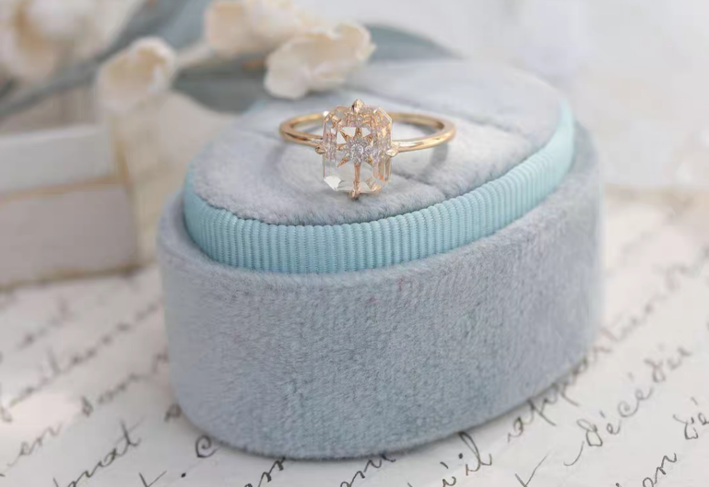 Celestial emerald-cut starburst diamond accent Sterling Silver 925 Ring