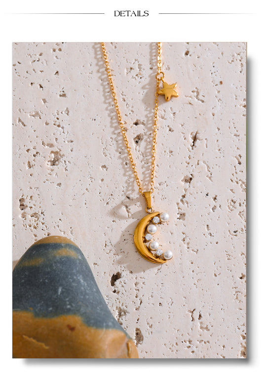 Ethereal Crescent moon Night 18k Gold Filled Necklace