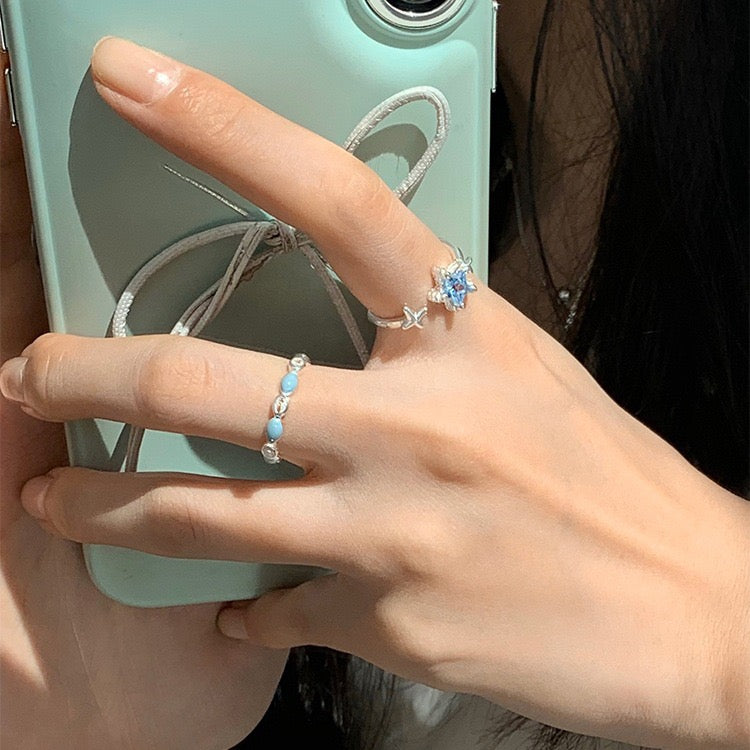 Blue hues winter Sterling Silver Ring set