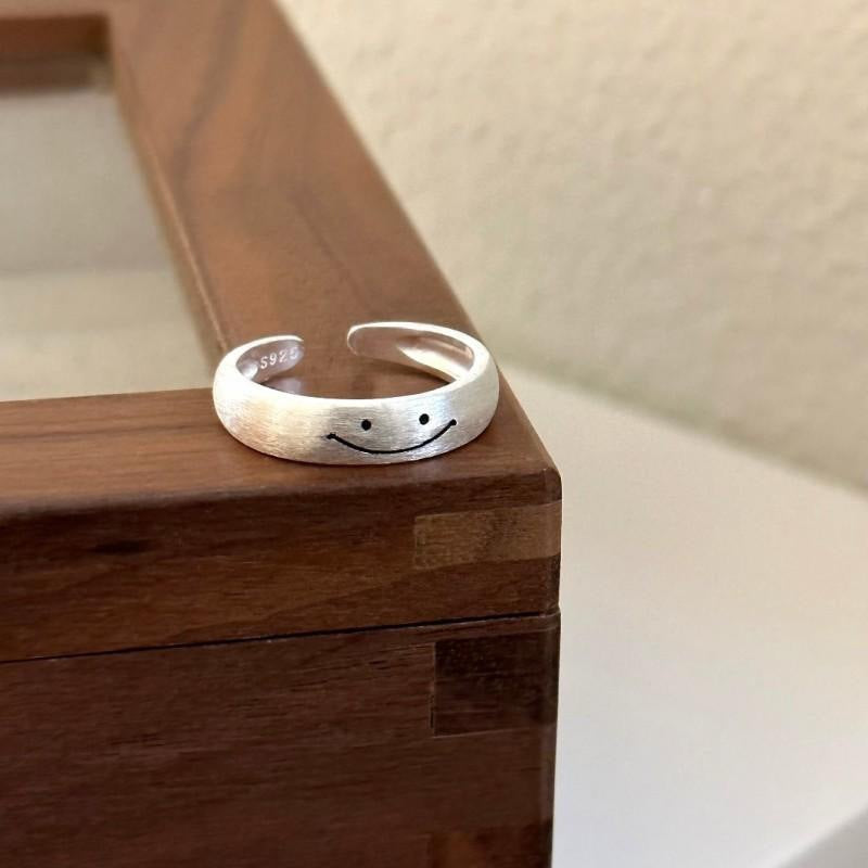 Silly Smiley Textured Sterling Silver Ring