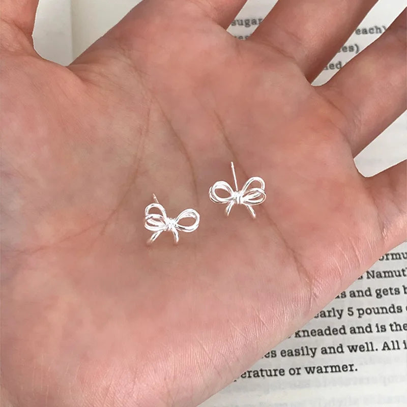 Minimalist Double Bow Sterling Silver 925 Studs