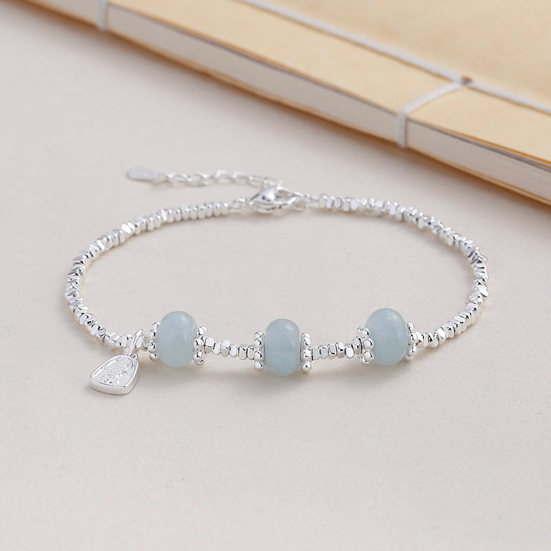 Aquamarine gemstone Sliver 925 Bracelet
