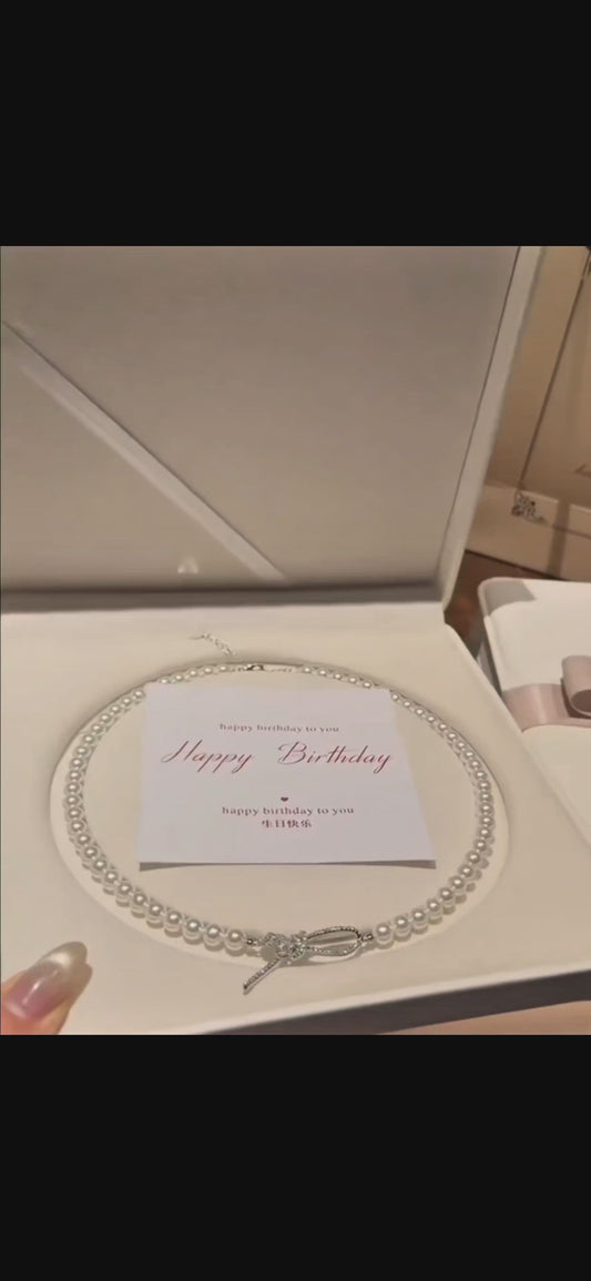 Natural Australian Pearls permanent Knot  Sterling Silver Necklace -Giftable Packing as Picture s-Greeting Card-Custom Hand written Note