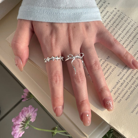 Cute Bow Ring Set Sterling Silver 925