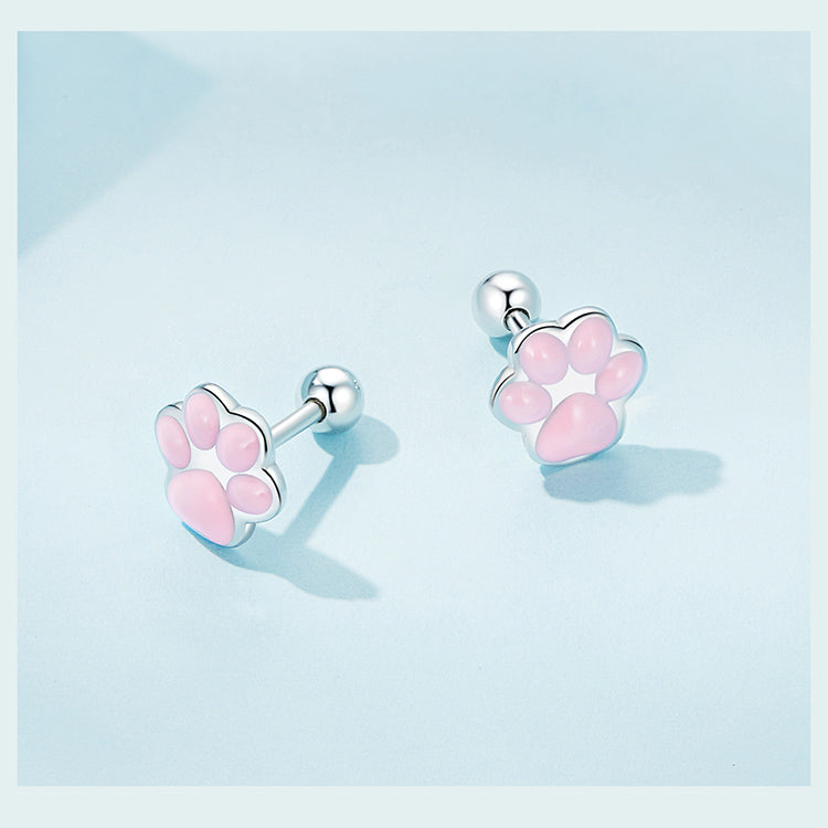 Pink paw Sterling Silver Stud earrings