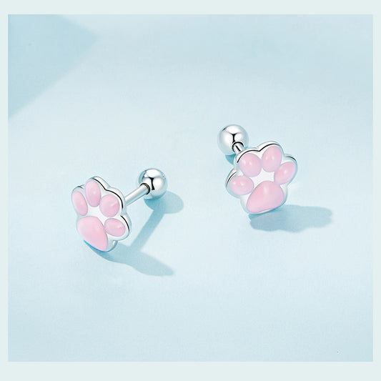 Pink paw Sterling Silver Stud earrings